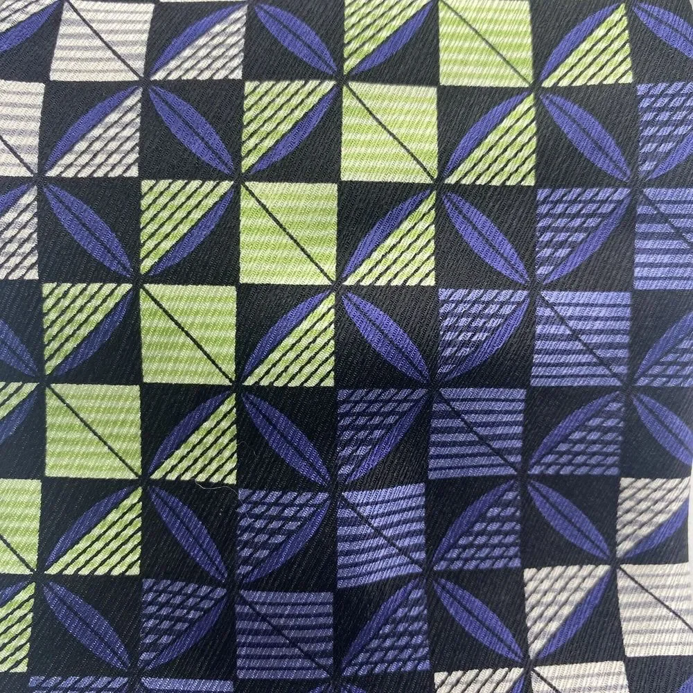 Carlos Devenezia Roma Barcelona 100% Silk Tie Green Blue Squares Men's Hand Made